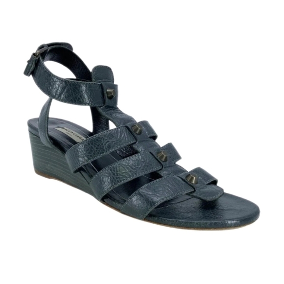 Balenciaga Womens Gray Arena Studded Gladiator Wedge 37.5 - Picture 3 of 14